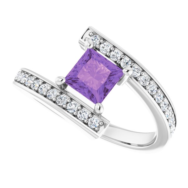14K White Gold Natural Amethyst & 1/4 CTW Natural Diamond Ring