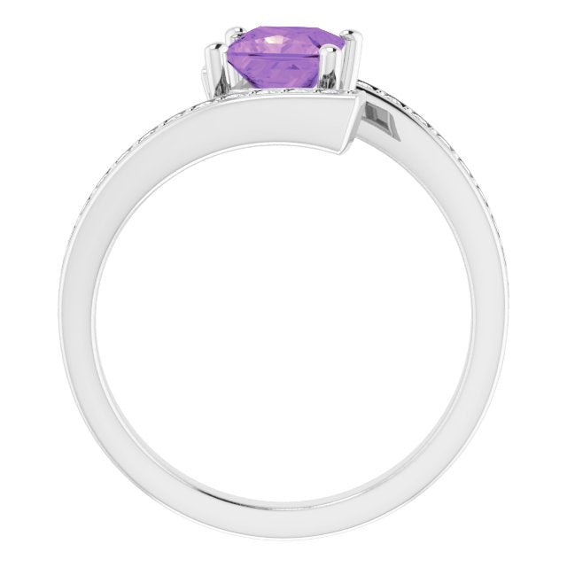14K White Gold Natural Amethyst & 1/4 CTW Natural Diamond Ring