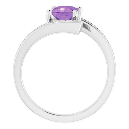 14K White Gold Natural Amethyst & 1/4 CTW Natural Diamond Ring