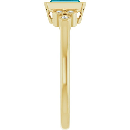 14K Yellow Gold Natural London Blue Topaz & .06 CTW Natural Diamond Ring