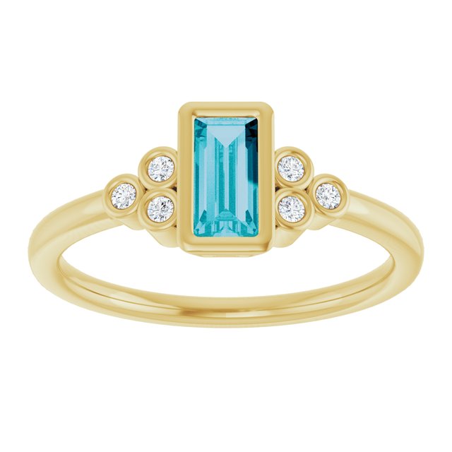 14K Yellow Gold Natural London Blue Topaz & .06 CTW Natural Diamond Ring
