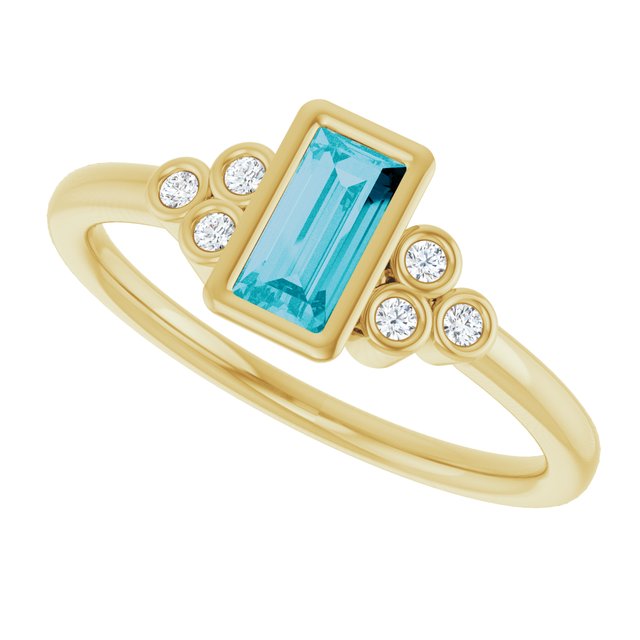 14K Yellow Gold Natural London Blue Topaz & .06 CTW Natural Diamond Ring