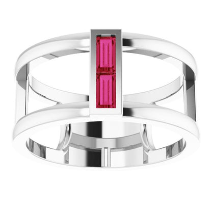 14K White Gold Natural Ruby Negative Space Ring
