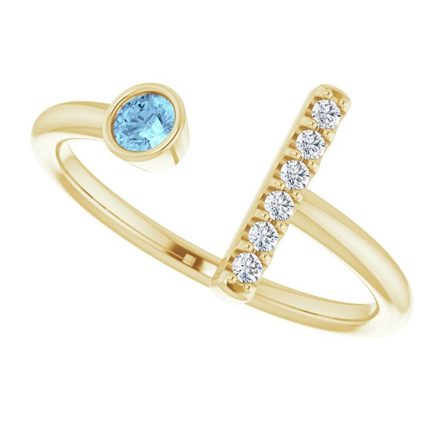 14K Yellow Gold Natural Aquamarine & .05 CTW Natural Diamond Bar Ring
