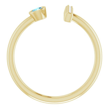 14K Yellow Gold Natural Aquamarine & .05 CTW Natural Diamond Bar Ring