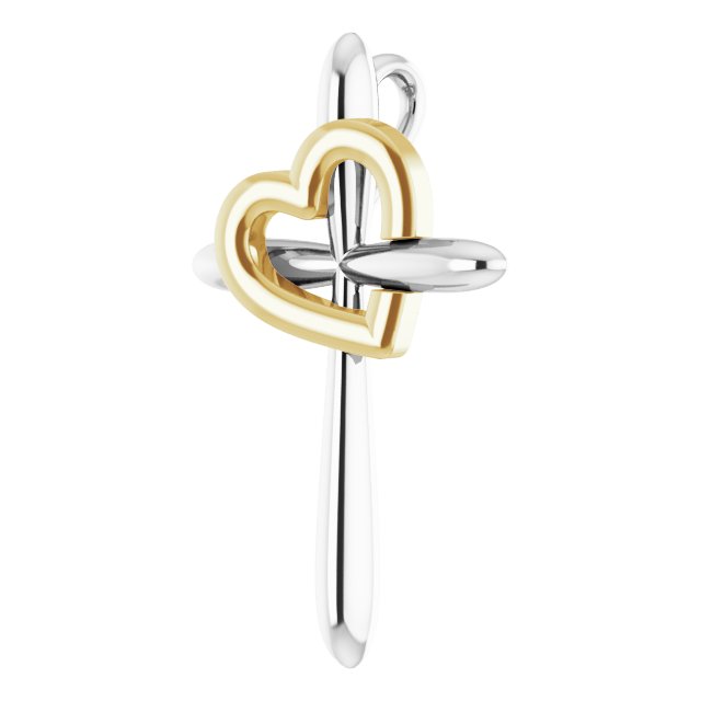 14K White & Yellow Gold Cross with Heart Pendant