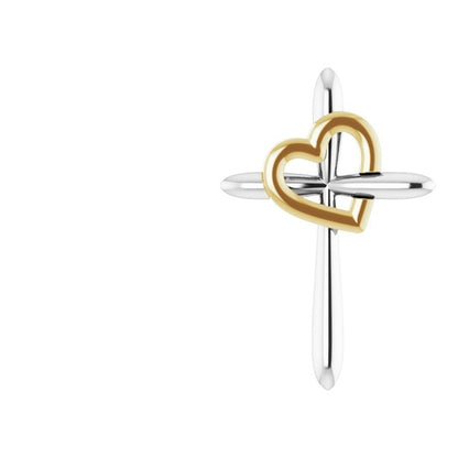 14K White & Yellow Gold Cross with Heart Pendant