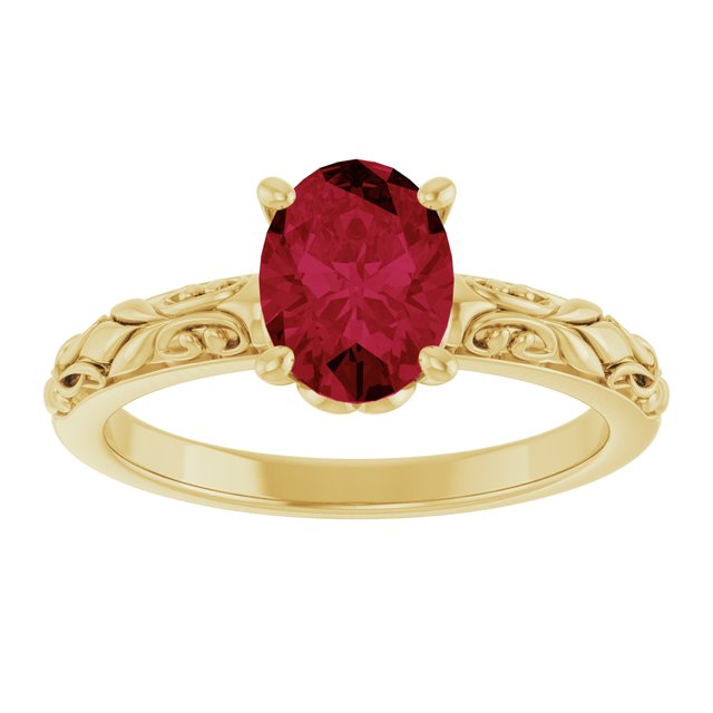 14K Yellow Gold Lab-Grown Ruby Ring, 7.6 mm