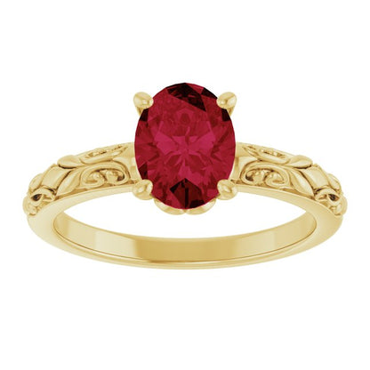 14K Yellow Gold Lab-Grown Ruby Ring, 7.6 mm