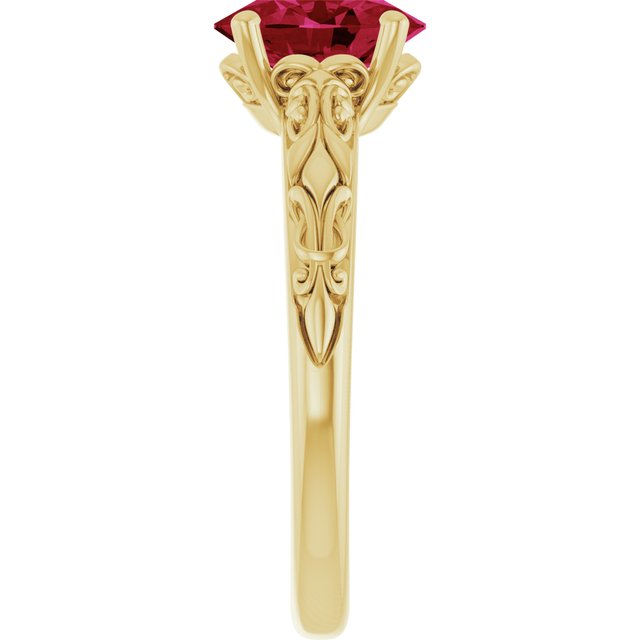 14K Yellow Gold Lab-Grown Ruby Ring, 7.6 mm