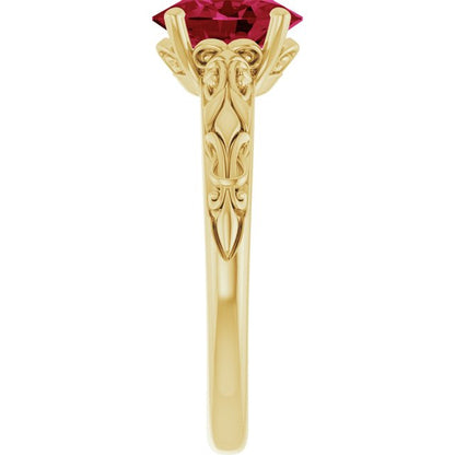 14K Yellow Gold Lab-Grown Ruby Ring, 7.6 mm