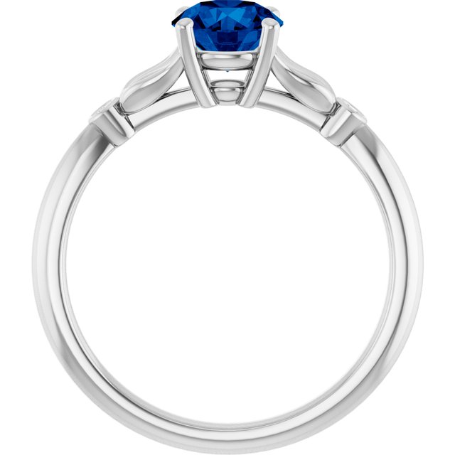 14K White Gold Lab-Grown Blue Sapphire & .02 CTW Natural Diamond Ring