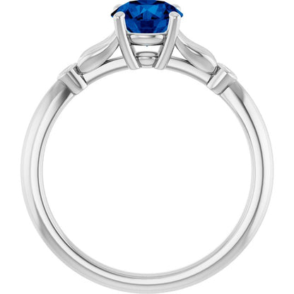14K White Gold Lab-Grown Blue Sapphire & .02 CTW Natural Diamond Ring