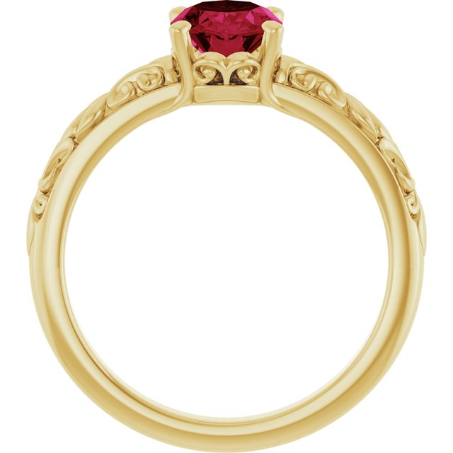 14K Yellow Gold Lab-Grown Ruby Ring, 7.6 mm