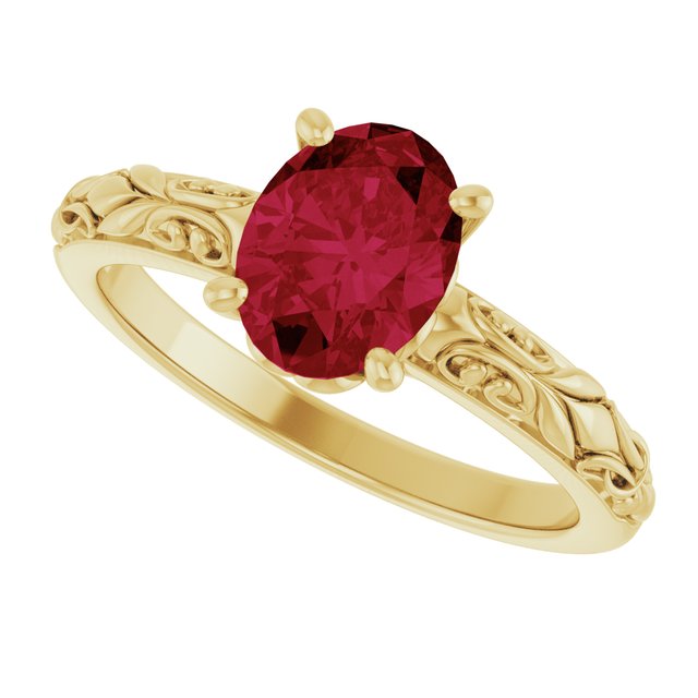 14K Yellow Gold Lab-Grown Ruby Ring, 7.6 mm