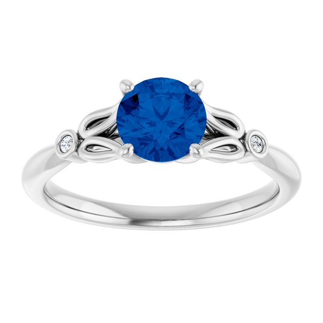 14K White Gold Lab-Grown Blue Sapphire & .02 CTW Natural Diamond Ring