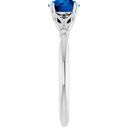 14K White Gold Lab-Grown Blue Sapphire & .02 CTW Natural Diamond Ring