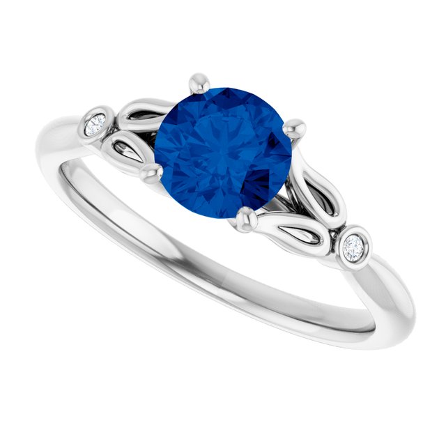 14K White Gold Lab-Grown Blue Sapphire & .02 CTW Natural Diamond Ring