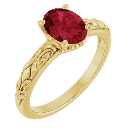 14K Yellow Gold Lab-Grown Ruby Ring, 7.6 mm