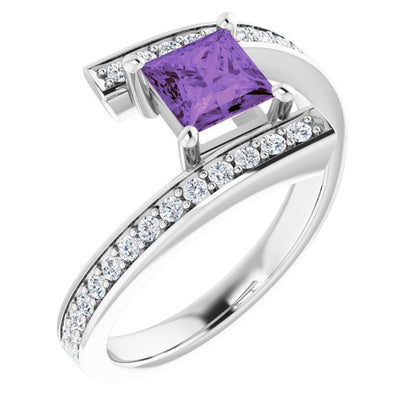 14K White Gold Natural Amethyst & 1/4 CTW Natural Diamond Ring