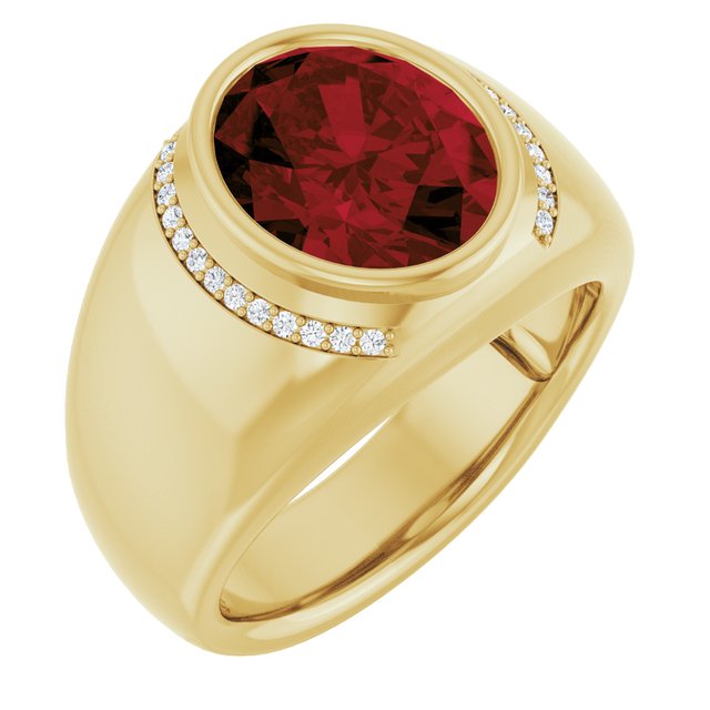 14K Yellow Gold Natural Mozambique Garnet & 1/8 CTW Natural Diamond Ring
