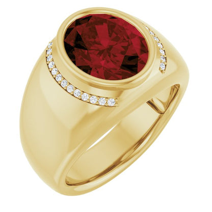14K Yellow Gold Natural Mozambique Garnet & 1/8 CTW Natural Diamond Ring