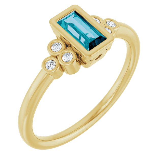 14K Yellow Gold Natural London Blue Topaz & .06 CTW Natural Diamond Ring