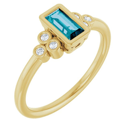 14K Yellow Gold Natural London Blue Topaz & .06 CTW Natural Diamond Ring
