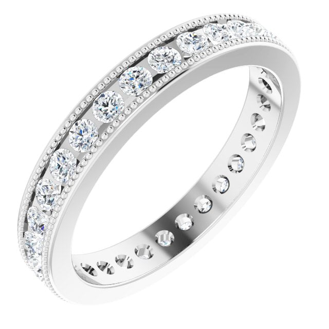 14K White Gold 7/8 CTW Natural Diamond Milgrain Eternity Band