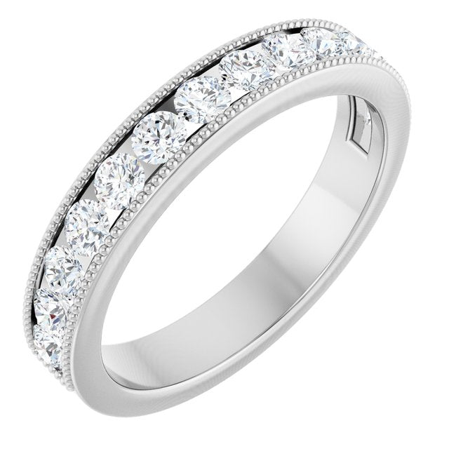 14K White Gold 7/8 CTW Natural Diamond Milgrain Anniversary Band