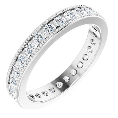 14K White Gold 7/8 CTW Natural Diamond Milgrain Eternity Band, Edge Channel-Set
