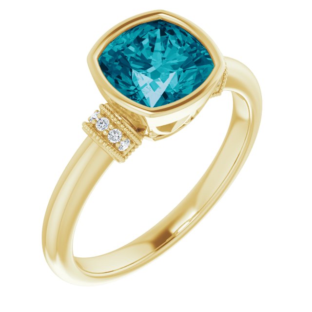 14K Yellow Gold Natural Checkerboard London Blue Topaz & .04 CTW Natural Diamond Ring
