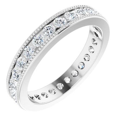 14K White Gold 7/8 CTW Natural Diamond Milgrain Eternity Band