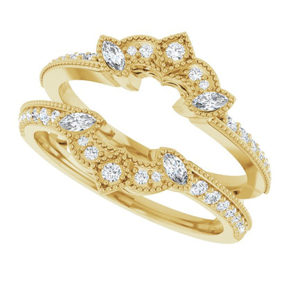 1/3 CTW Natural Diamond Art Deco Milgrain Ring Guard