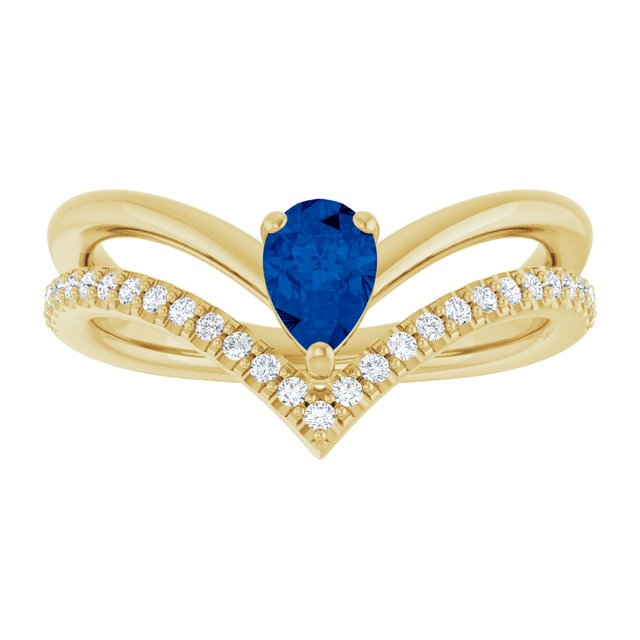 14K Yellow Gold Natural Blue Sapphire & 1/6 CTW Natural Diamond Ring