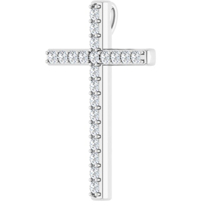 14K White Gold 5/8 CTW Natural Diamond Cross Pendant