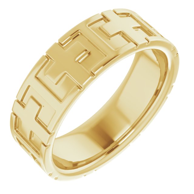 14K Yellow Gold Cross Comfort-Fit Flat Band