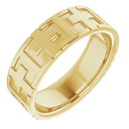 14K Yellow Gold Cross Comfort-Fit Flat Band