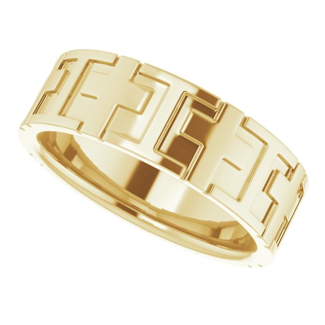 14K Yellow Gold Cross Comfort-Fit Flat Band