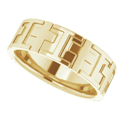 14K Yellow Gold Cross Comfort-Fit Flat Band