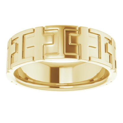 14K Yellow Gold Cross Comfort-Fit Flat Band