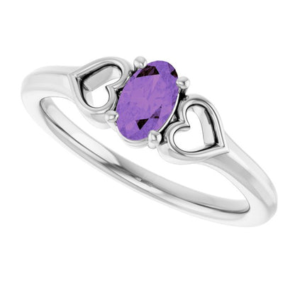 Sterling Silver Natural Amethyst Youth Heart Ring