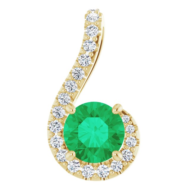 14K Yellow Gold Natural Emerald & 1/6 CTW Natural Diamond Pendant, 9.09 x 16.89 mm