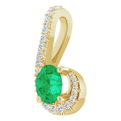 14K Yellow Gold Natural Emerald & 1/6 CTW Natural Diamond Pendant, 9.09 x 16.89 mm