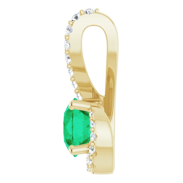 14K Yellow Gold Natural Emerald & 1/6 CTW Natural Diamond Pendant, 9.09 x 16.89 mm