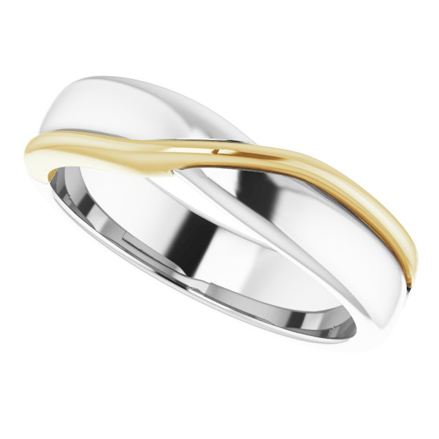 Platinum & 18K Yellow Gold Criss-Cross Half Round Band