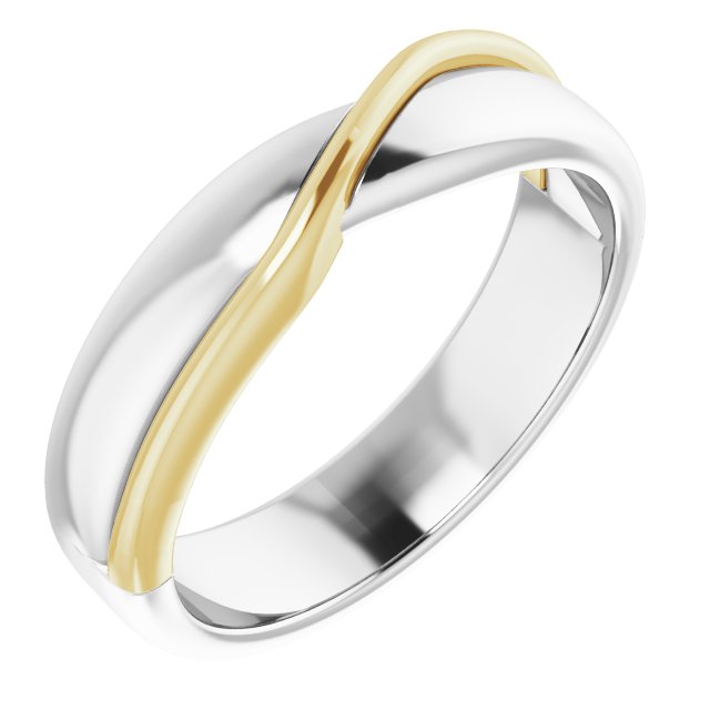 Platinum & 18K Yellow Gold Criss-Cross Half Round Band
