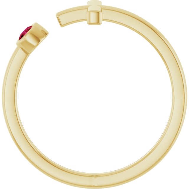 14K Yellow Gold Lab-Grown Ruby Negative Space Cross Ring