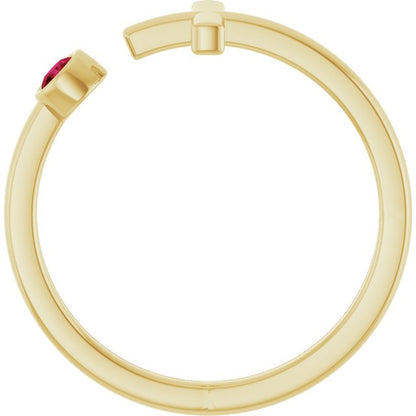 14K Yellow Gold Lab-Grown Ruby Negative Space Cross Ring