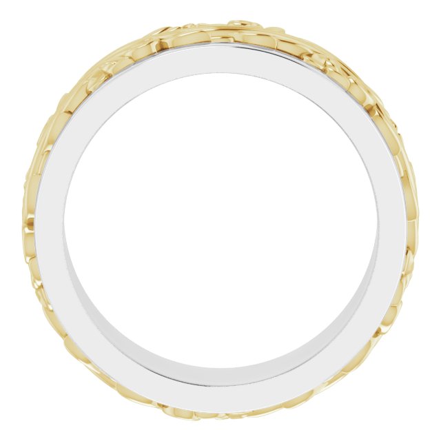 Sterling Silver & 14K Yellow Gold Floral Inlay Flat Band
